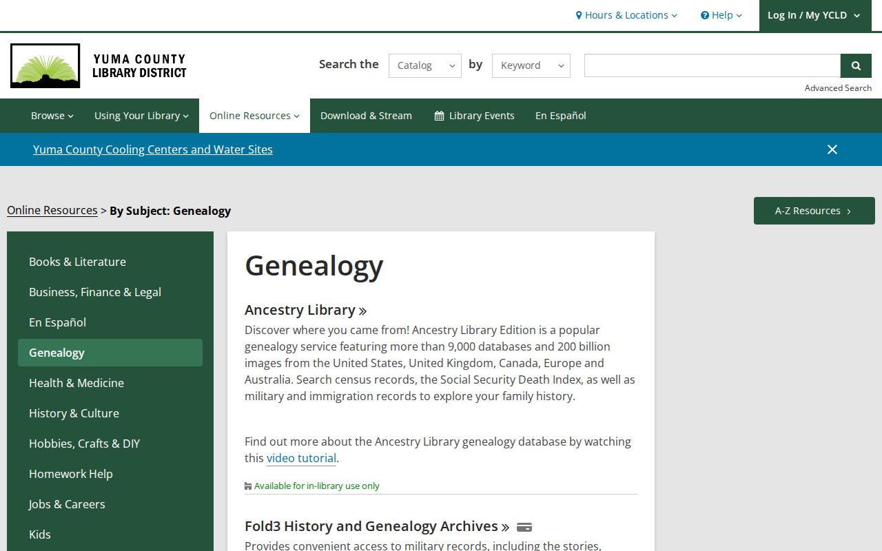 Yuma County city directory genealogy database access