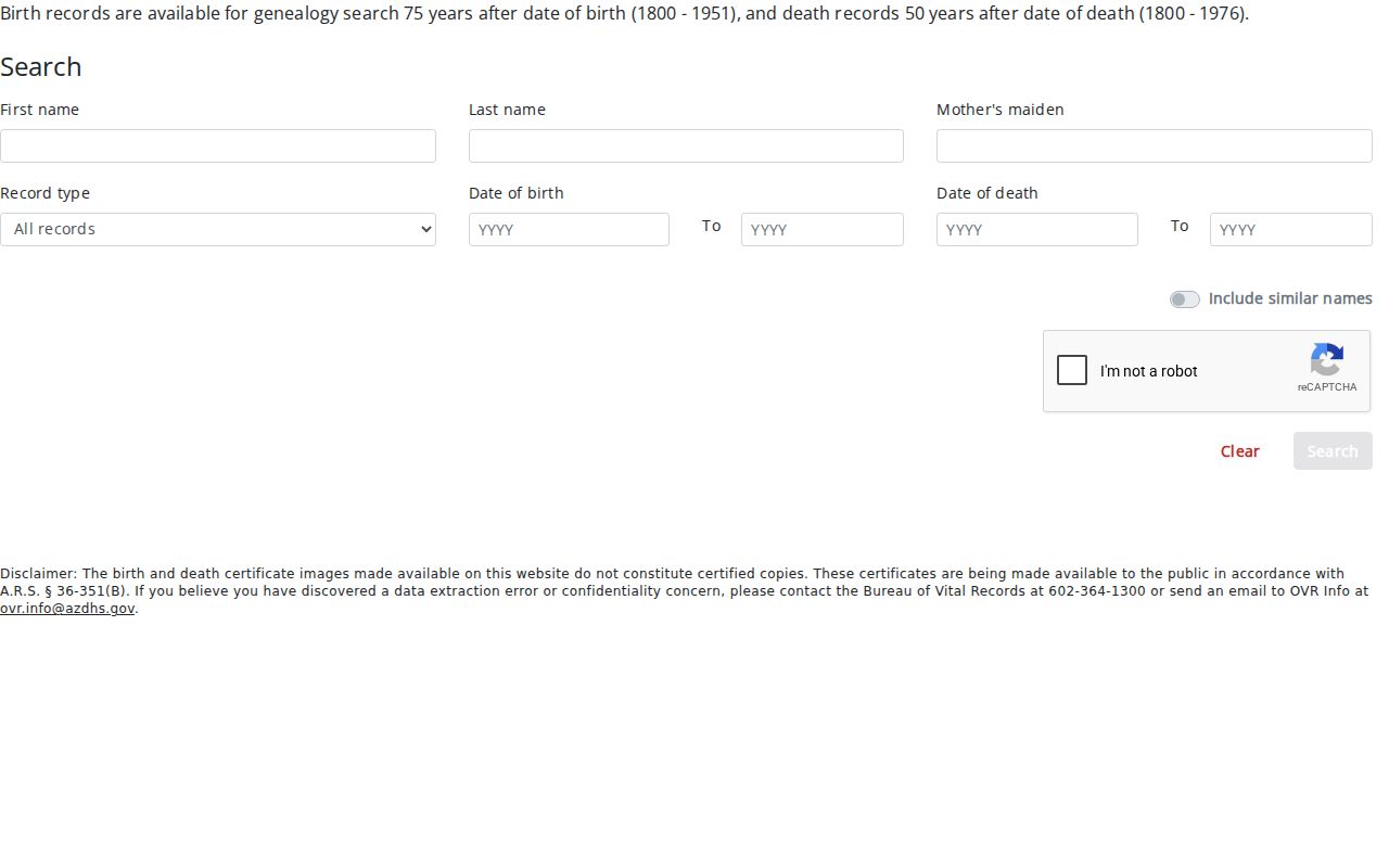 Yuma County resident lookup in Arizona historical birth and death records