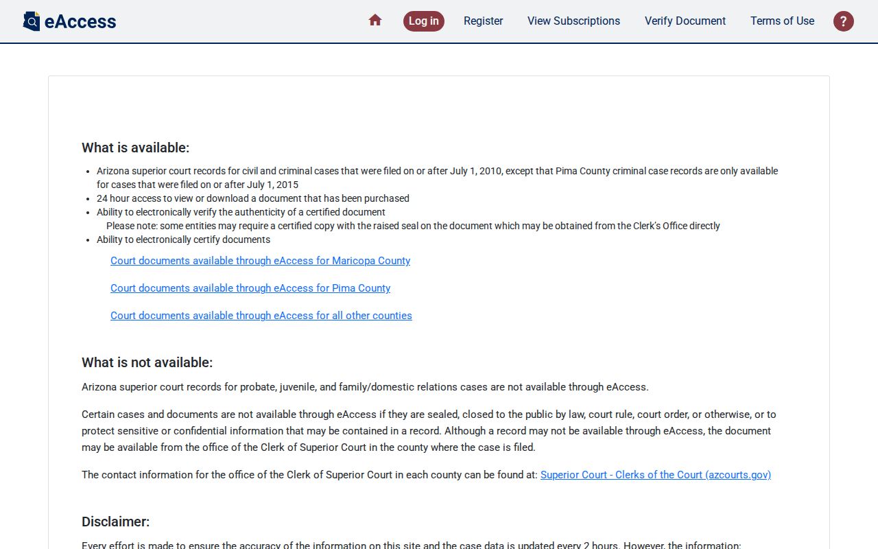 Yuma County resident lookup through Arizona Superior Court eAccess