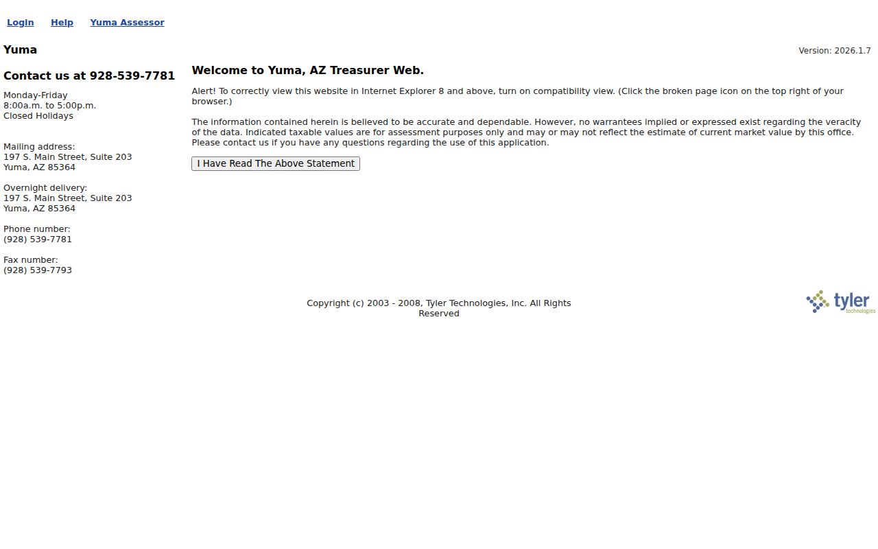 Yuma County street directory Treasurer tax account search