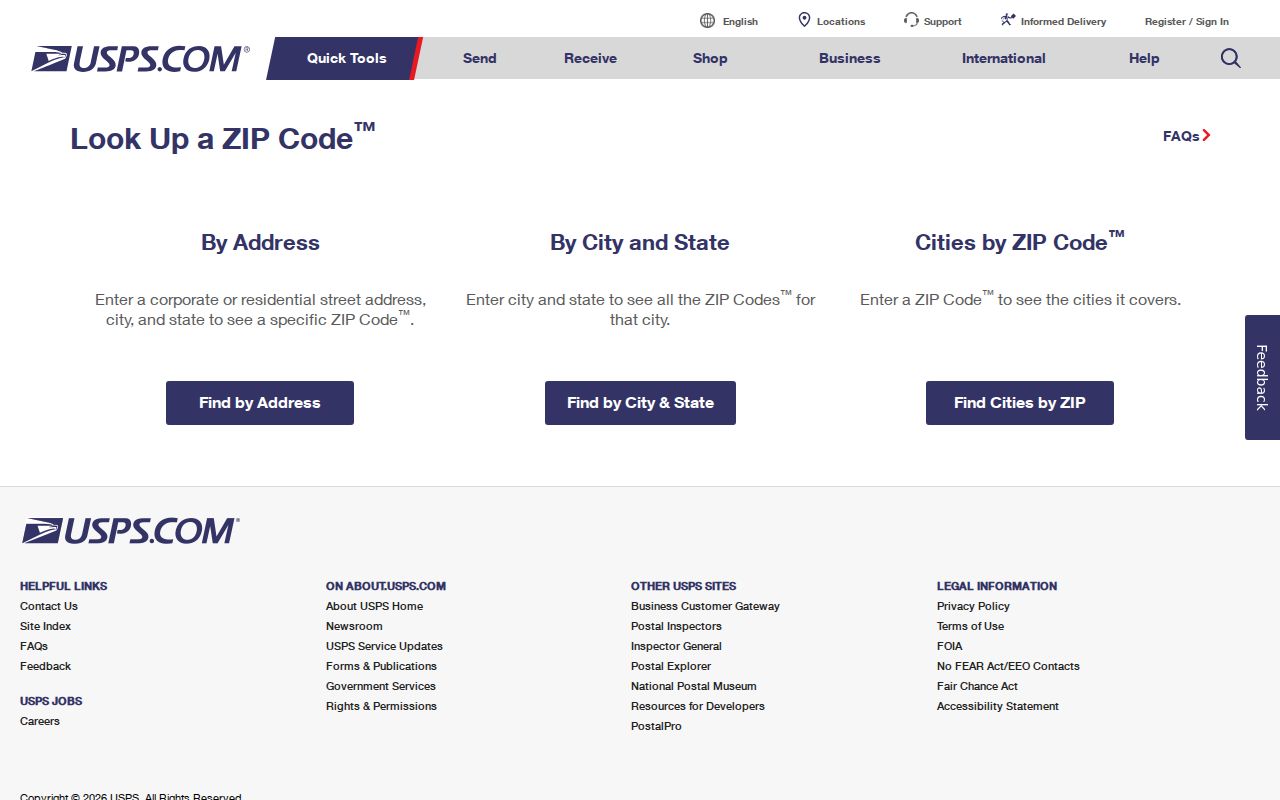 Yuma County ZIP code directory USPS lookup form